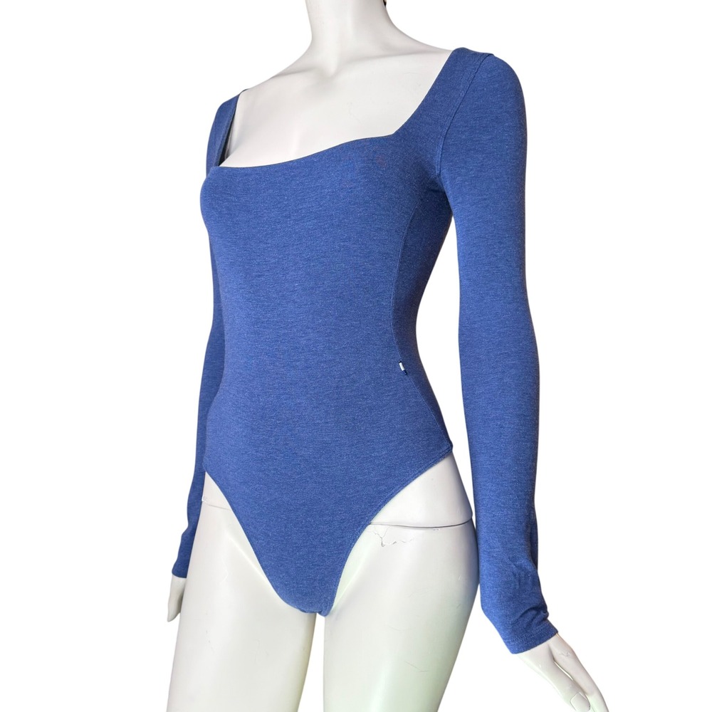 Kit + Ace Bodysuit Square Neck Long Sleeve Blue Pocket Minimalist Clean Girl S
